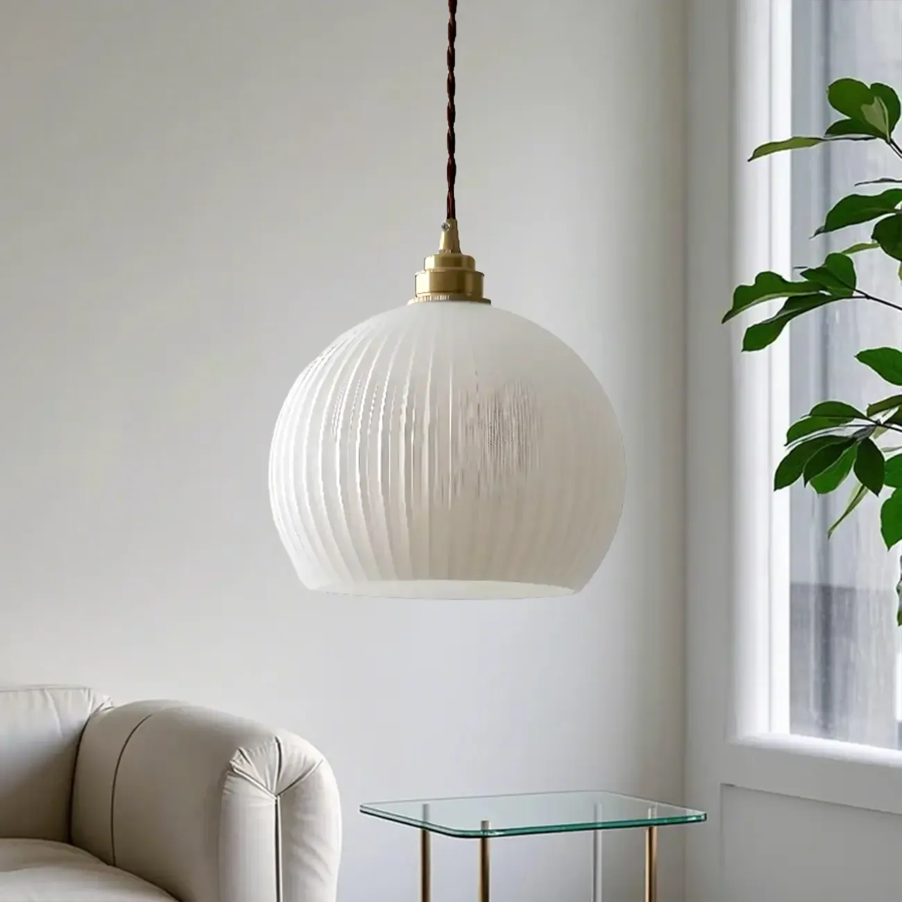 Minimalist White Glass Lantern LED Pendant Lamp for Living Room Image - 2