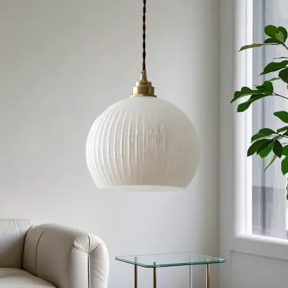 Minimalist White Glass Lantern LED Pendant Lamp for Living Room Image - 2