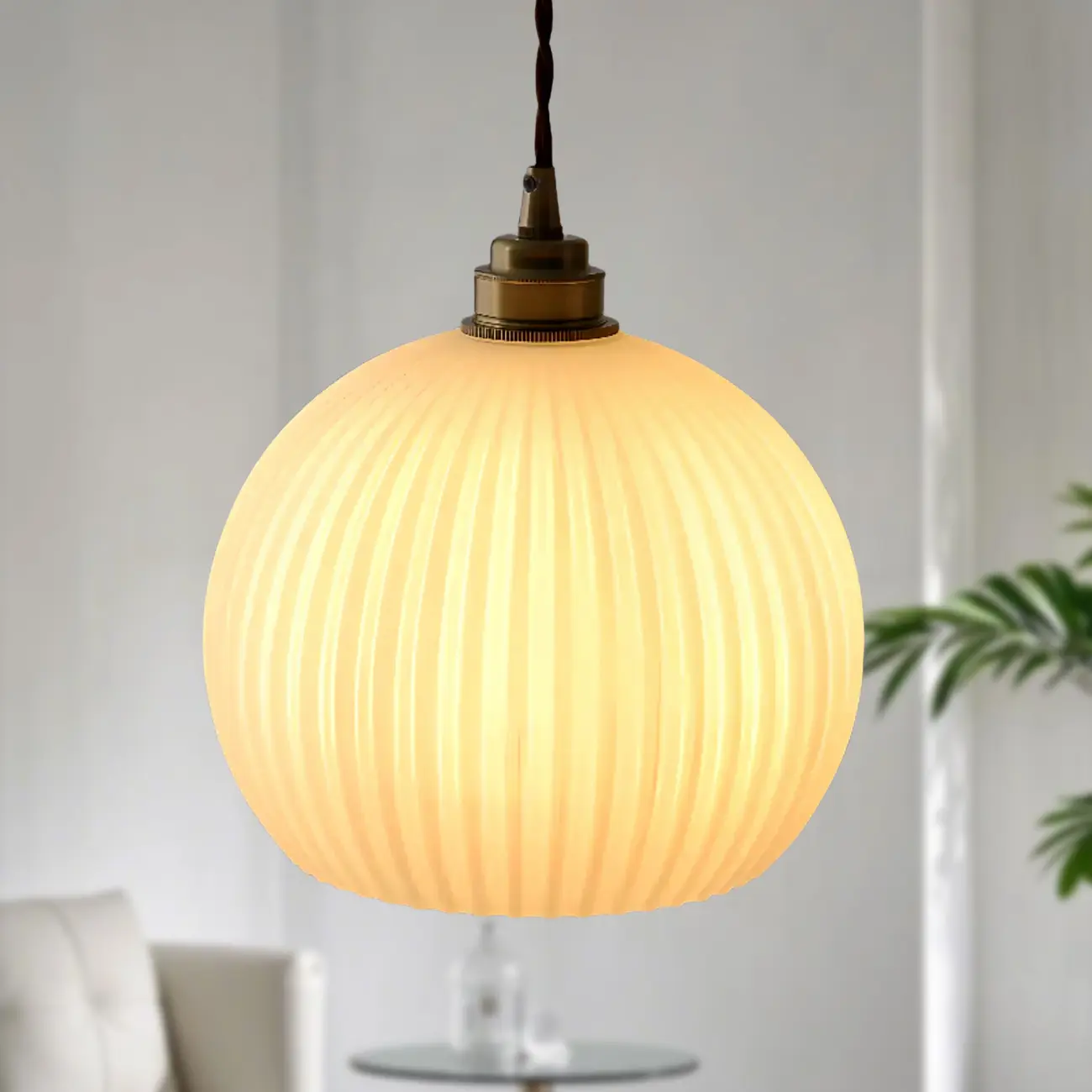 Minimalist White Glass Lantern LED Pendant Lamp for Living Room Image - 3 | homeyfad