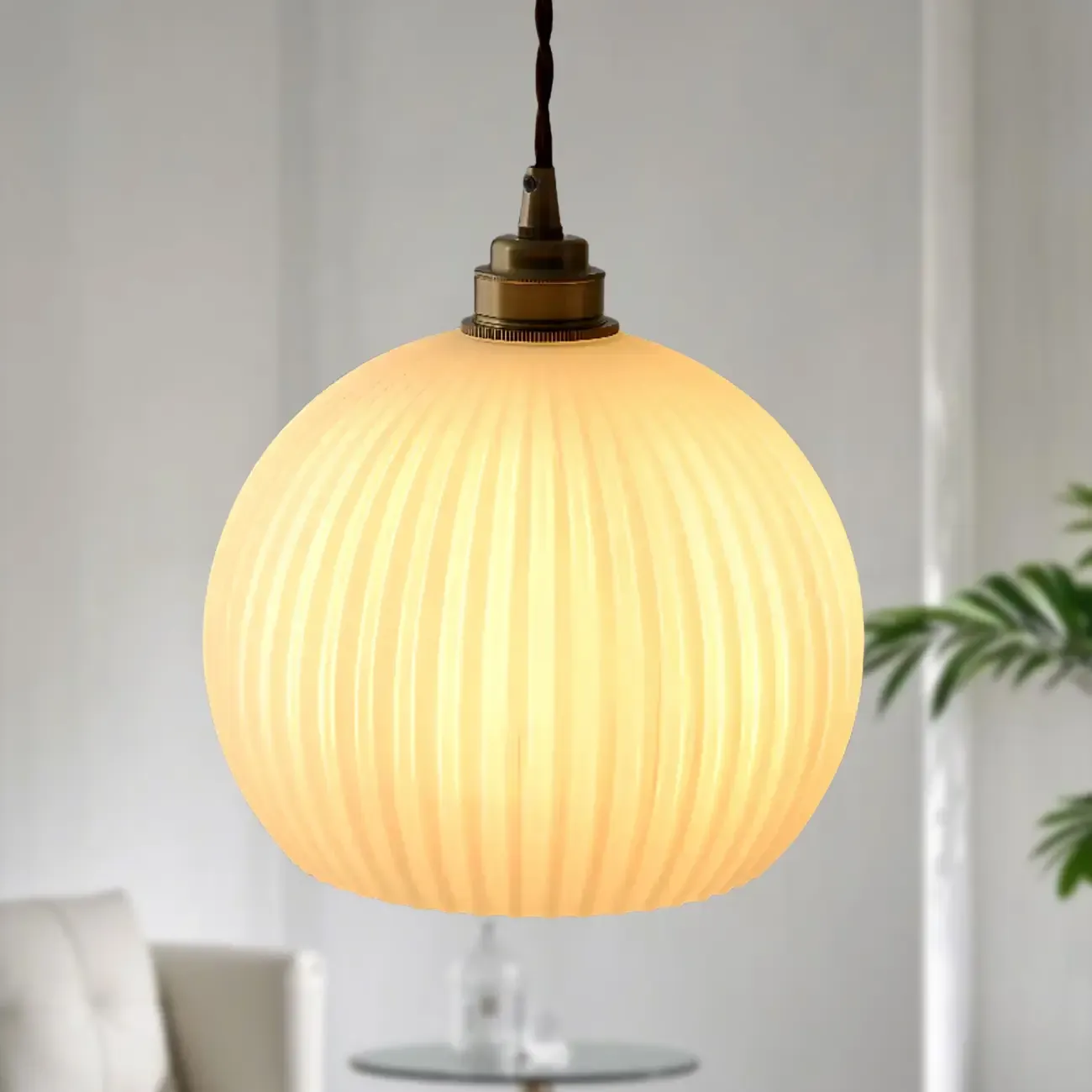 Minimalist White Glass Lantern LED Pendant Lamp for Living Room Image - 3