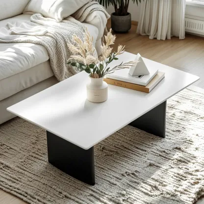Modern Faux Marble White Rectangular Coffee Table Image - 1