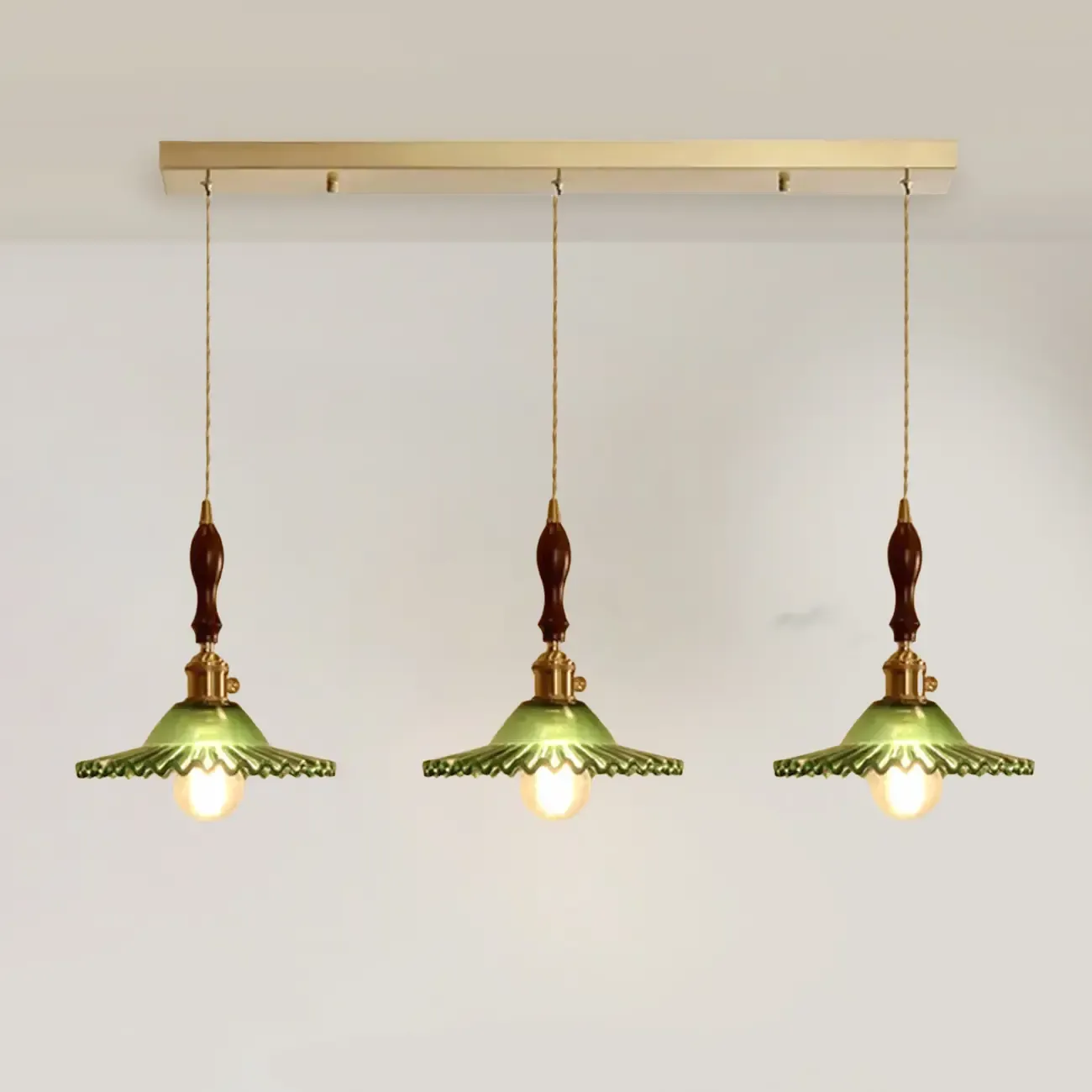 vintage green glass pleated led pendant light for bedroom Image - 6