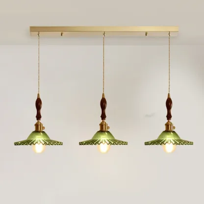 vintage green glass pleated led pendant light for bedroom Image - 6