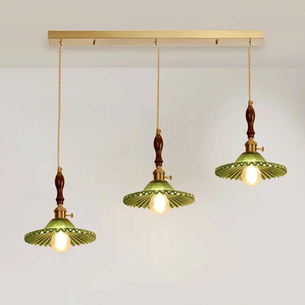 vintage green glass pleated led pendant light for bedroom Image - 7 | homeyfad