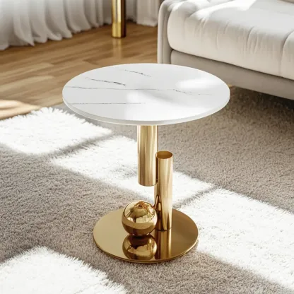 Glam White Stone Oval Abstract Coffee Table Image - 7