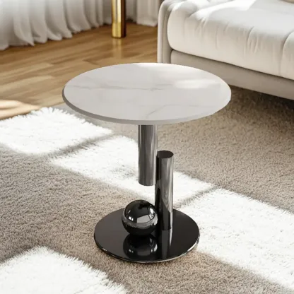 Glam White Stone Oval Abstract Coffee Table Image - 9