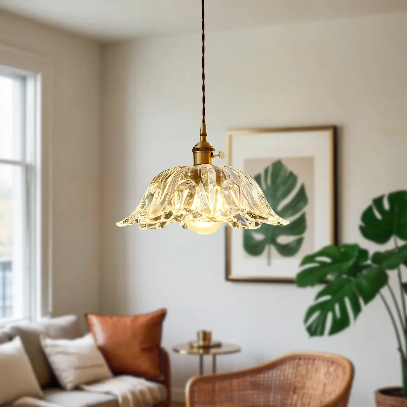 Vintage Clear Glass Floral Pendant Lamp for Living Room Image - 2 | homeyfad