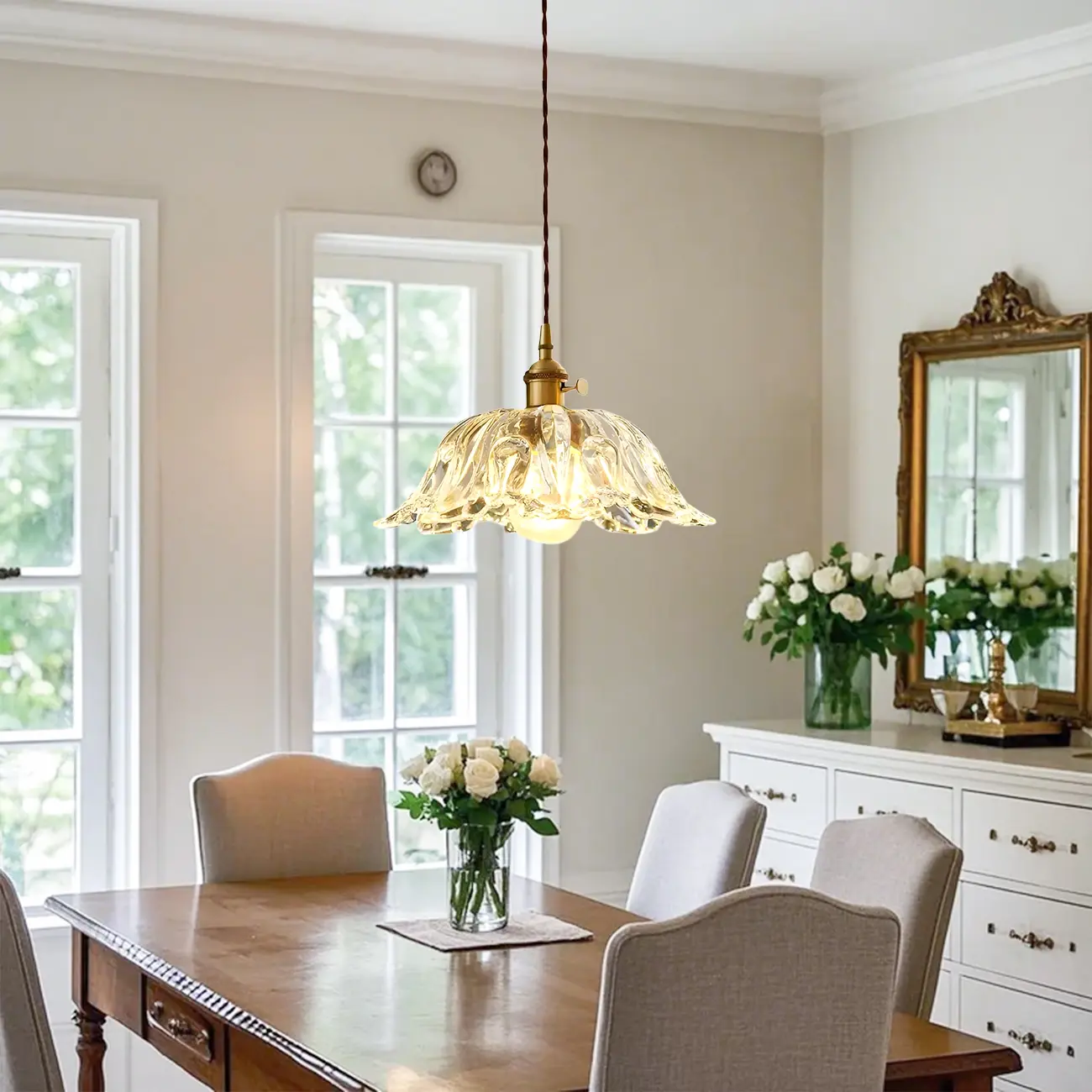 Vintage Clear Glass Floral Pendant Lamp for Living Room Image - 3 | homeyfad