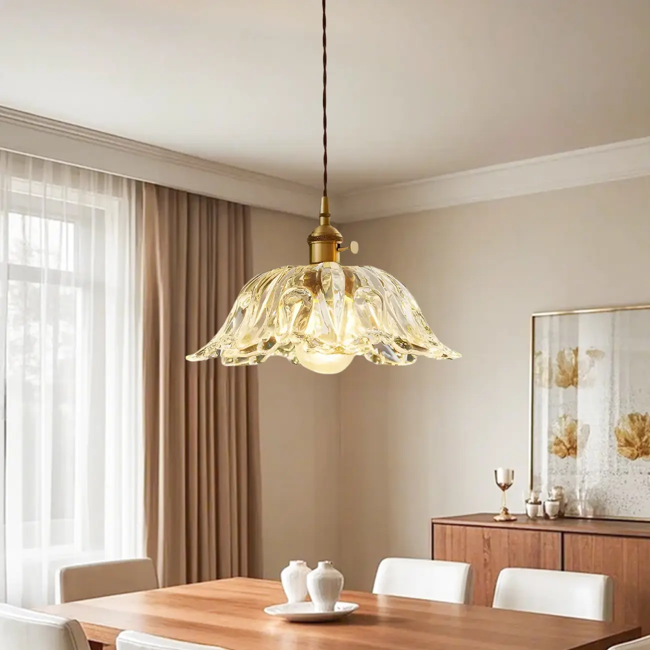 Vintage Clear Glass Floral Pendant Lamp for Living Room Image - 4 | homeyfad