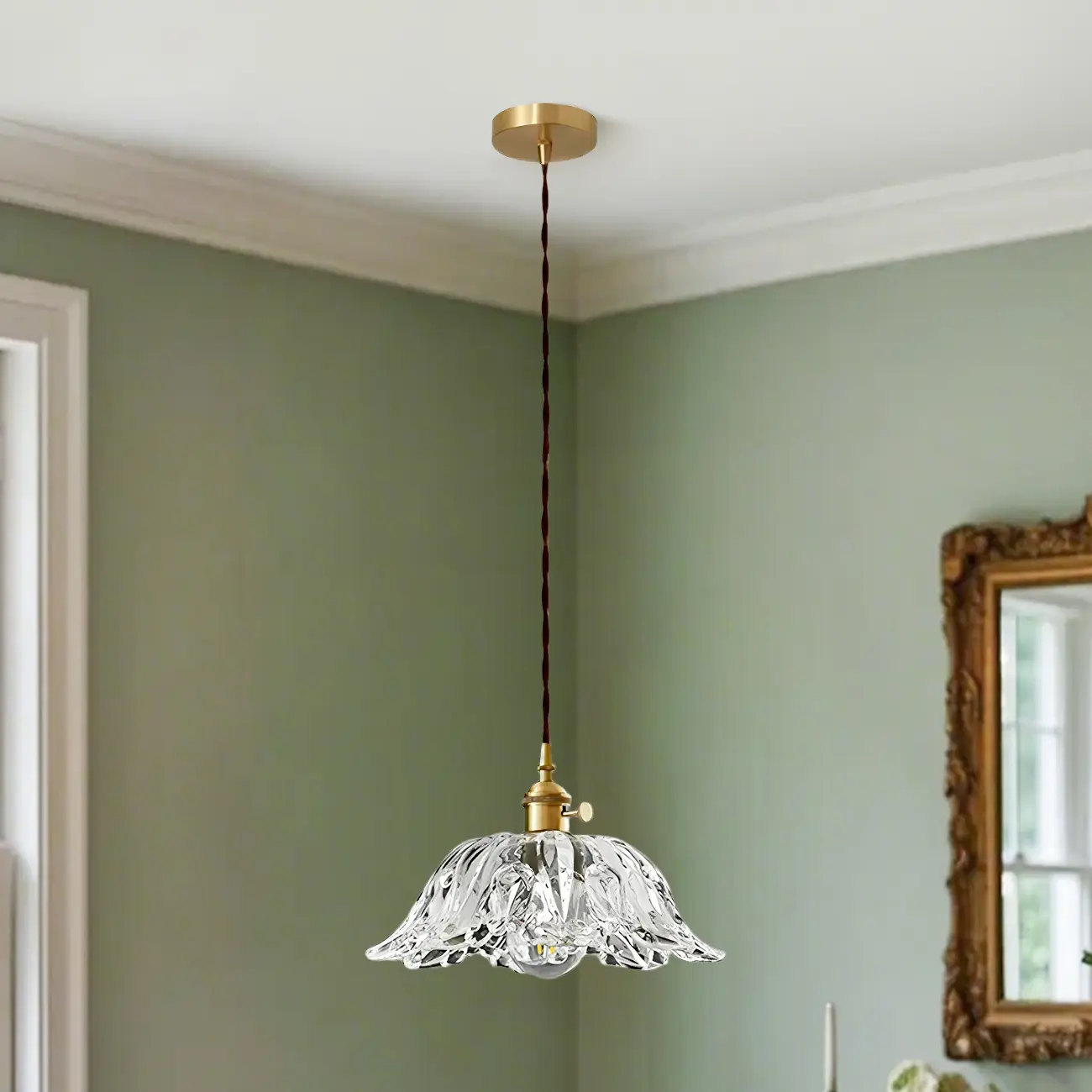 Vintage Clear Glass Floral Pendant Lamp for Living Room Image - 6 | homeyfad