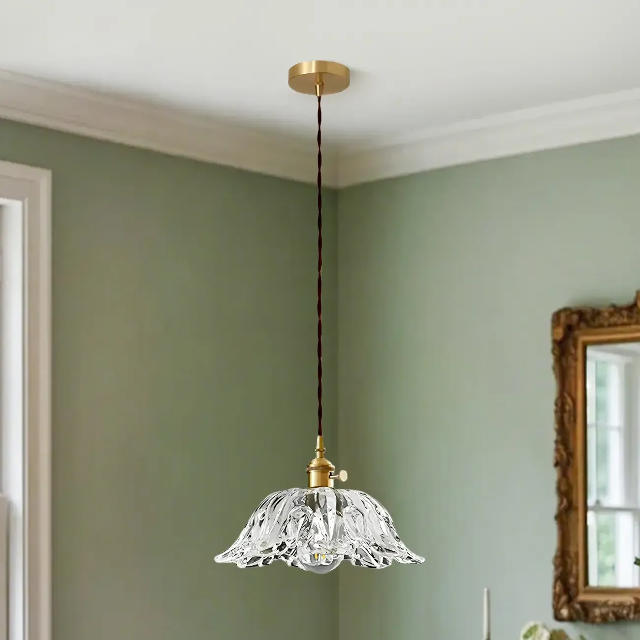 Vintage Clear Glass Floral Pendant Lamp for Living Room Image - 6