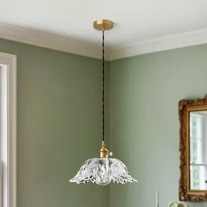 Vintage Clear Glass Floral Pendant Lamp for Living Room Image - 6