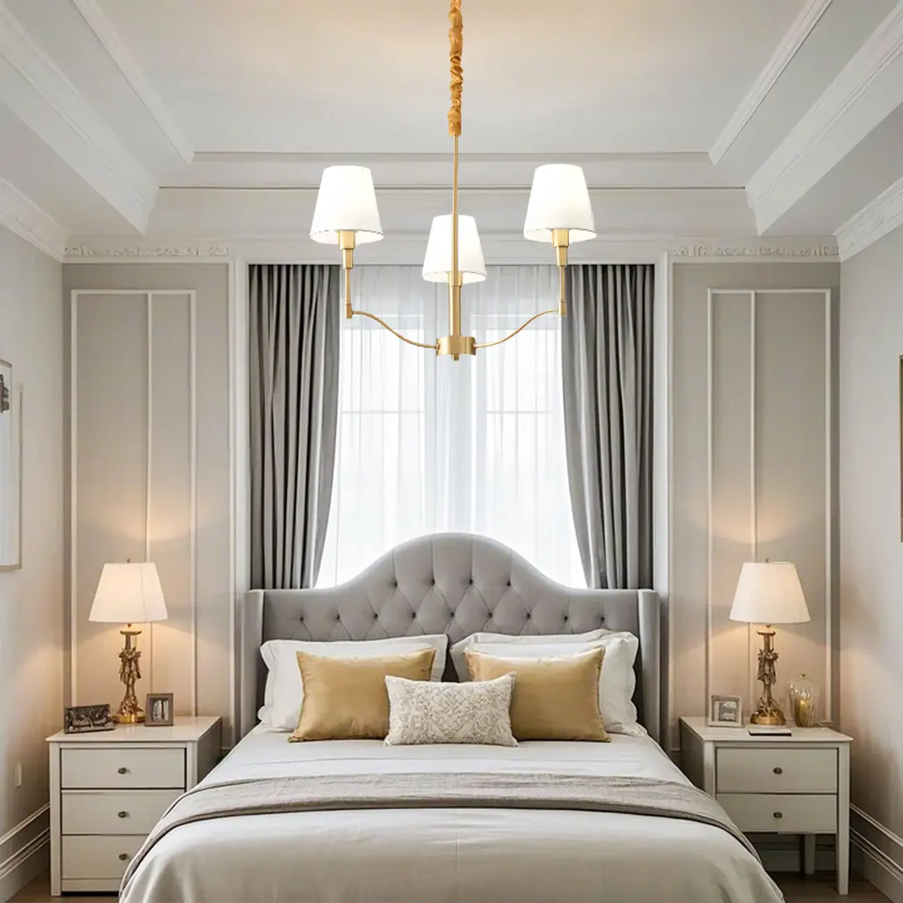 Modern 3-Light White Chandelier with Fabric Shades Image - 1 | homeyfad