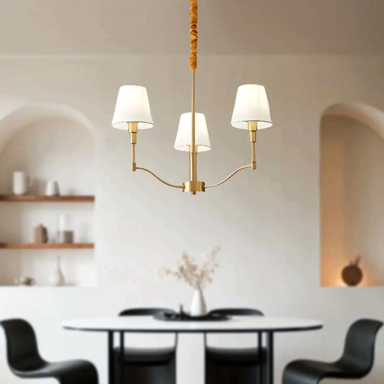 Modern 3-Light White Chandelier with Fabric Shades Image - 3 | homeyfad