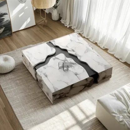 Elegant Square Faux Marble Accent Table for Foyer Image - 2