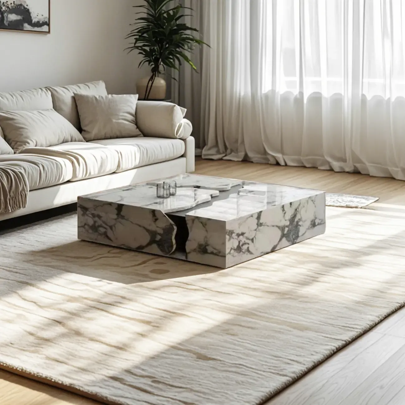 Elegant Square Faux Marble Accent Table for Foyer Image - 3