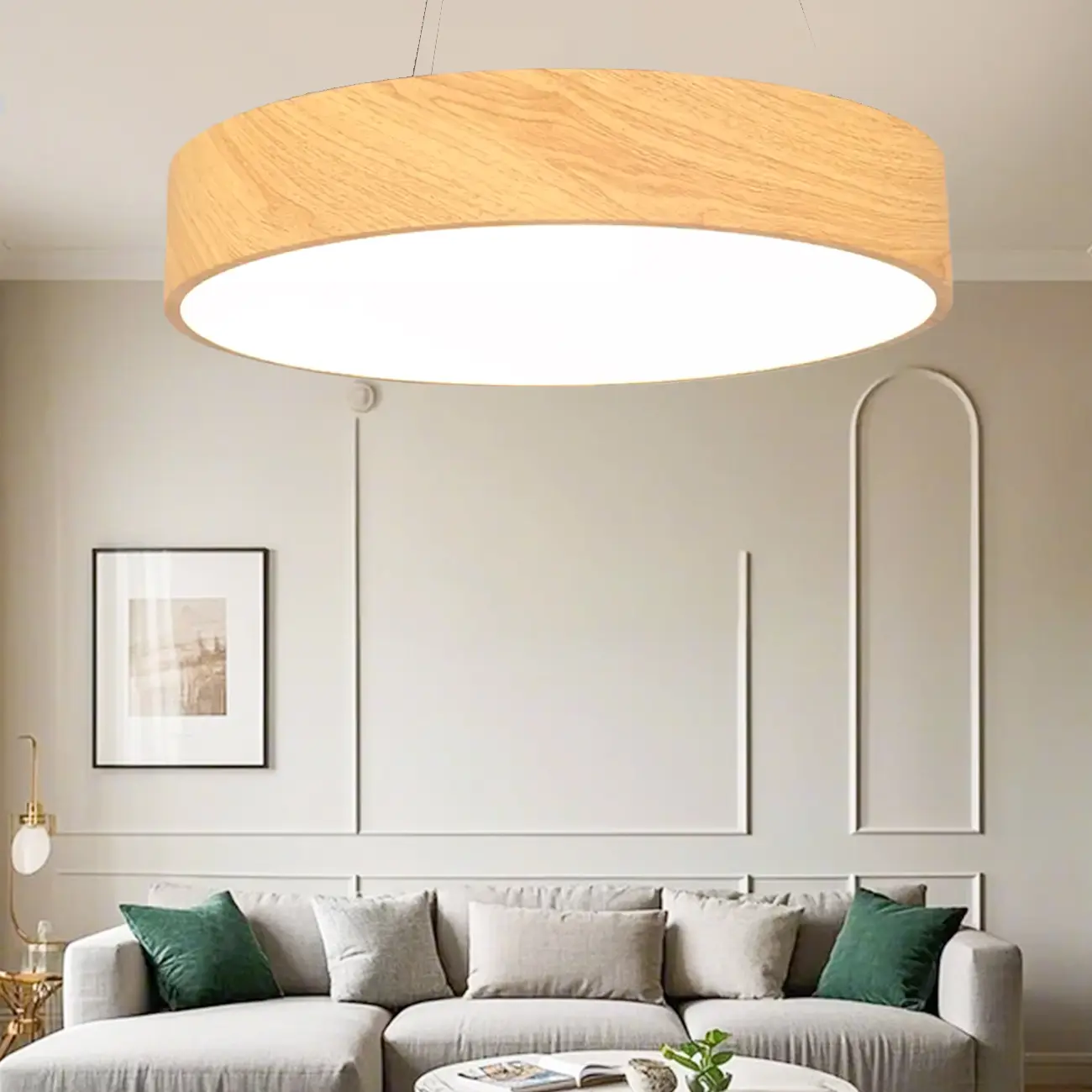 Modern Circular Wood LED Chandelier with Adjustable Height  Image - 1 | homeyfad