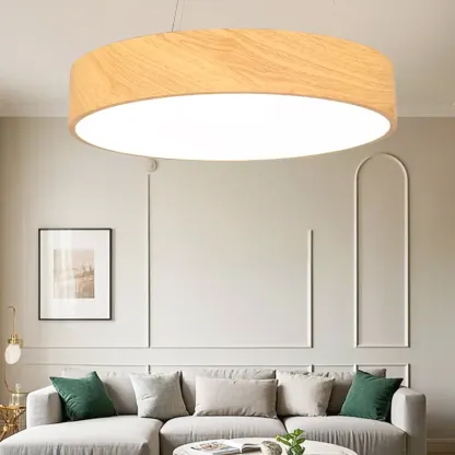 Modern Circular Wood LED Chandelier with Adjustable Height  Image - 1