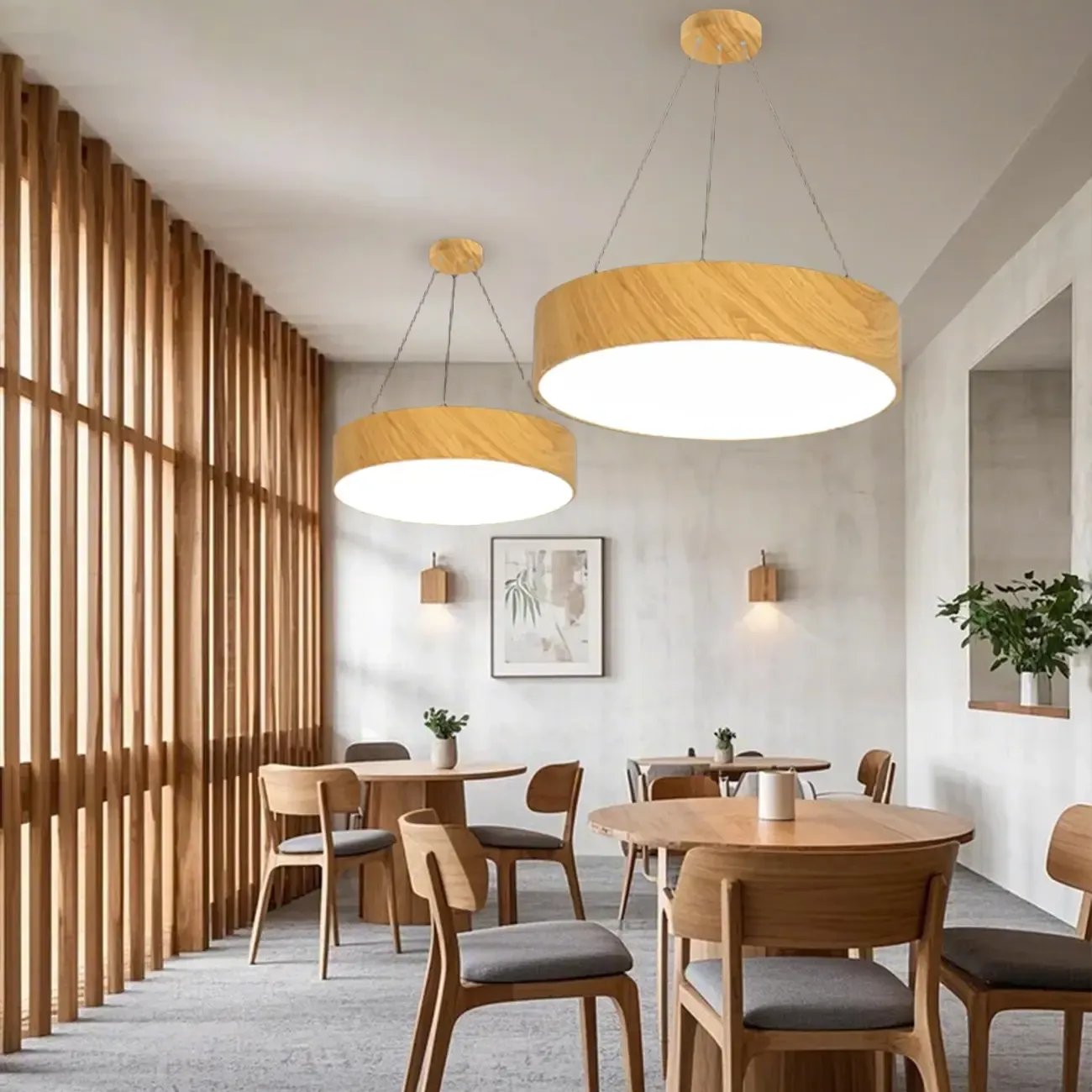 Modern Circular Wood LED Chandelier with Adjustable Height  Image - 2