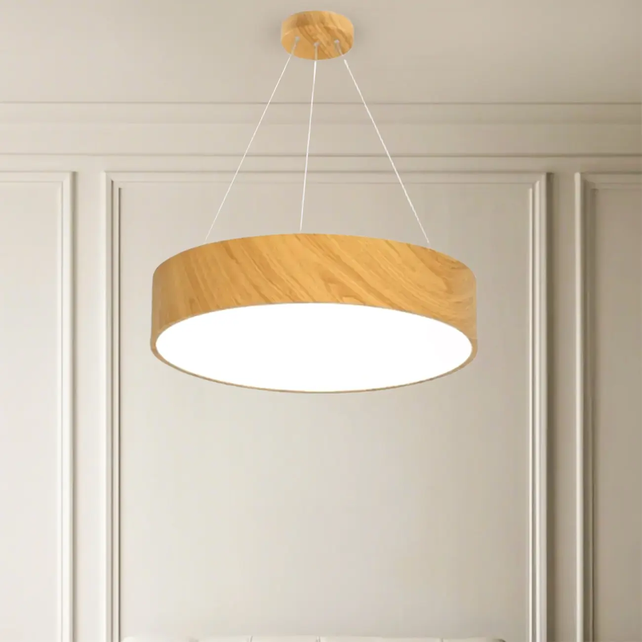 Modern Circular Wood LED Chandelier with Adjustable Height  Image - 4 | homeyfad