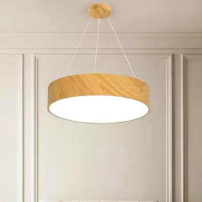 Modern Circular Wood LED Chandelier with Adjustable Height  Image - 4