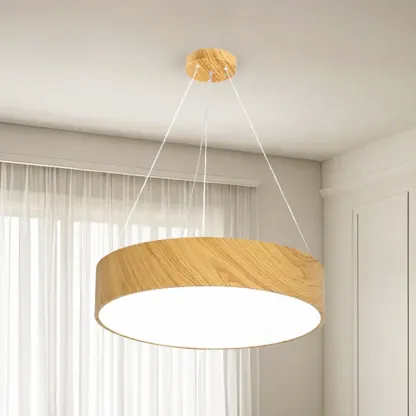 Modern Circular Wood LED Chandelier with Adjustable Height  Image - 6