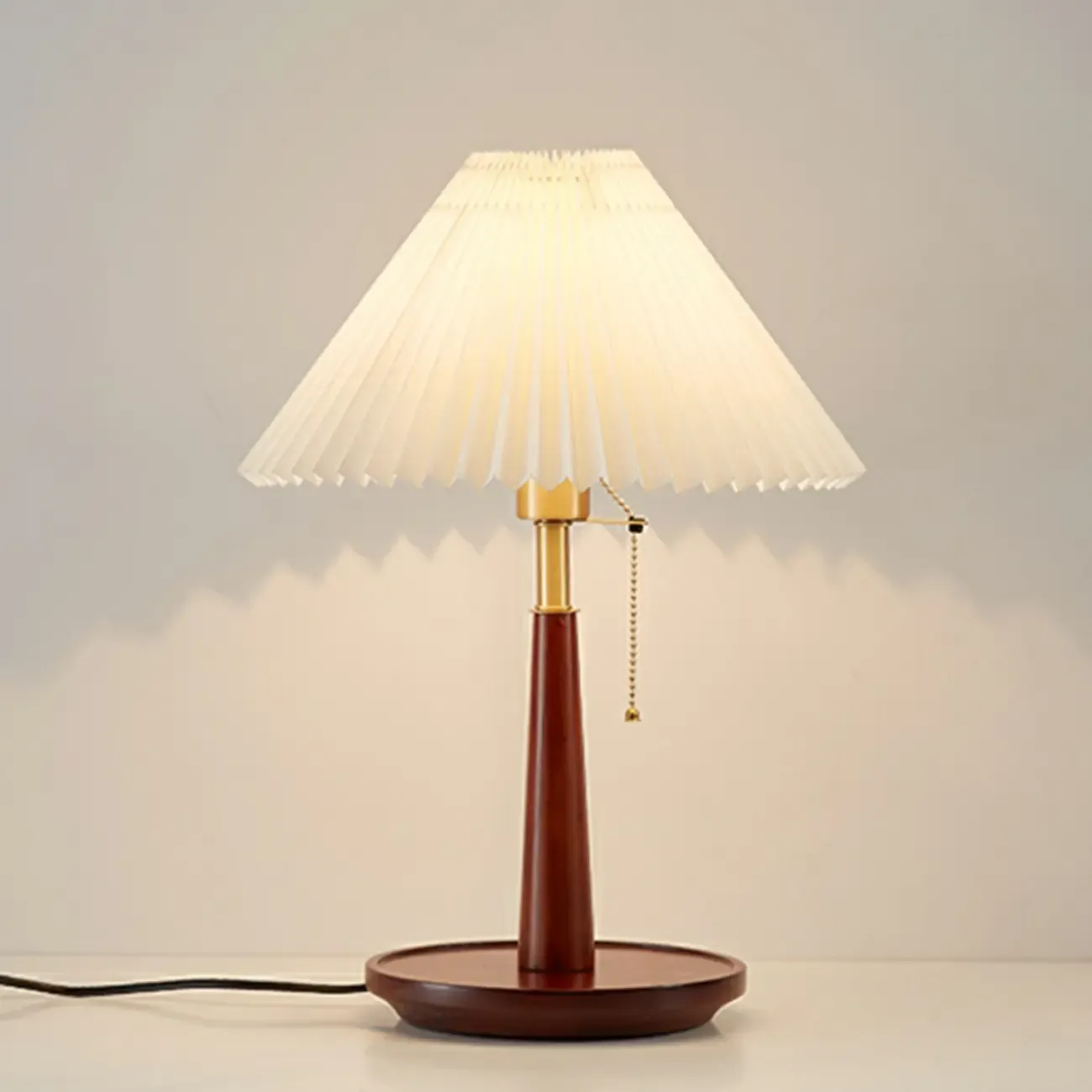 Elegant Metal Round Base Cone Fabric Shade Table Lamp Image - 5