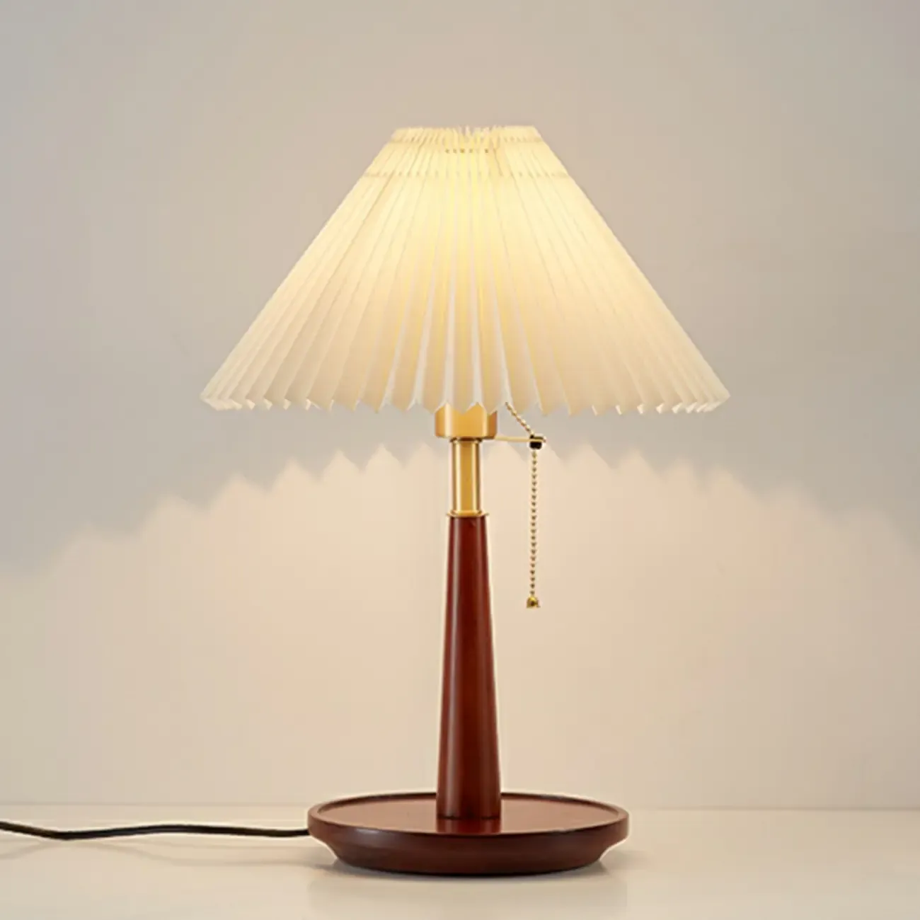 Elegant Metal Round Base Cone Fabric Shade Table Lamp Image - 7
