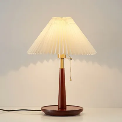 Elegant Metal Round Base Cone Fabric Shade Table Lamp Image - 7