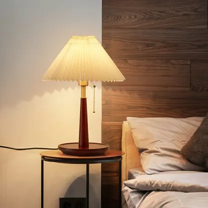 Elegant Metal Round Base Cone Fabric Shade Table Lamp Image - 1