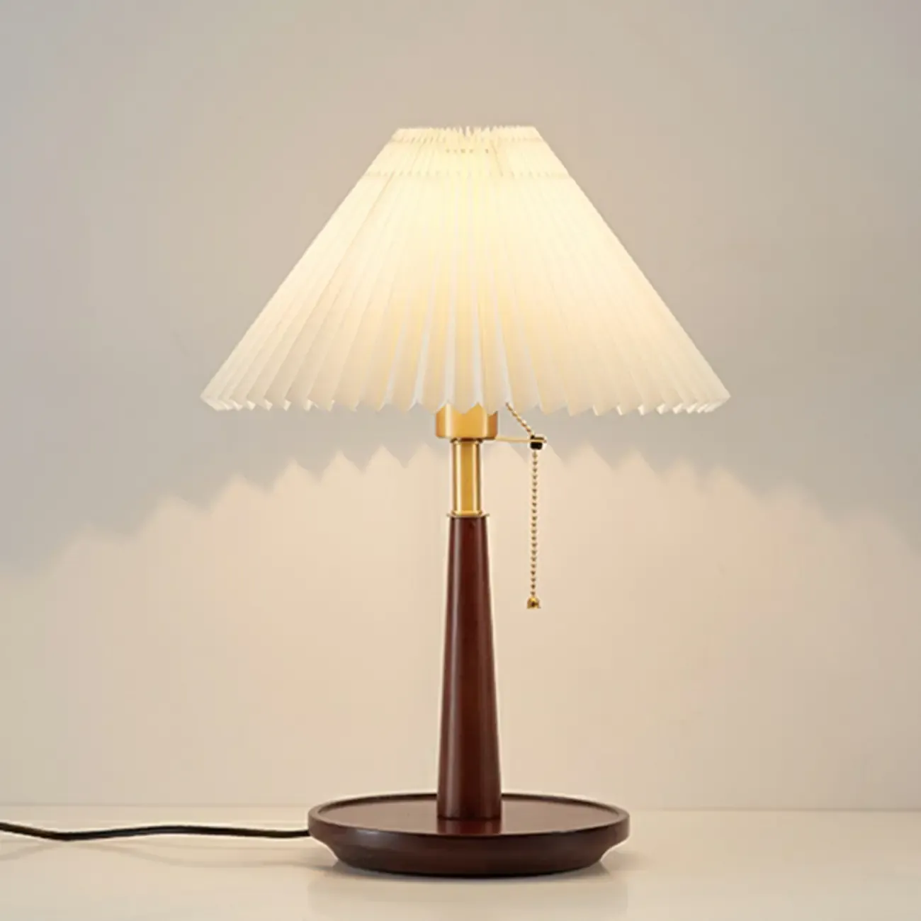 Elegant Metal Round Base Cone Fabric Shade Table Lamp Image - 9