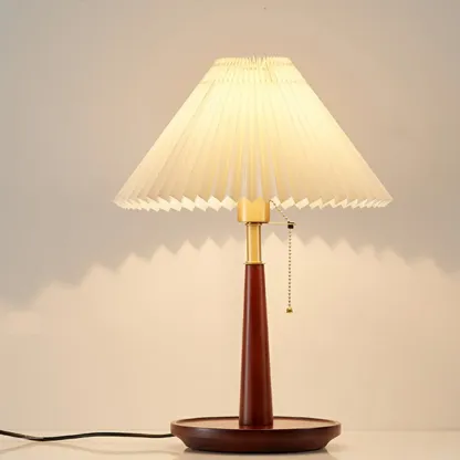 Elegant Metal Round Base Cone Fabric Shade Table Lamp Image - 4