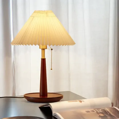 Elegant Metal Round Base Cone Fabric Shade Table Lamp Image - 3