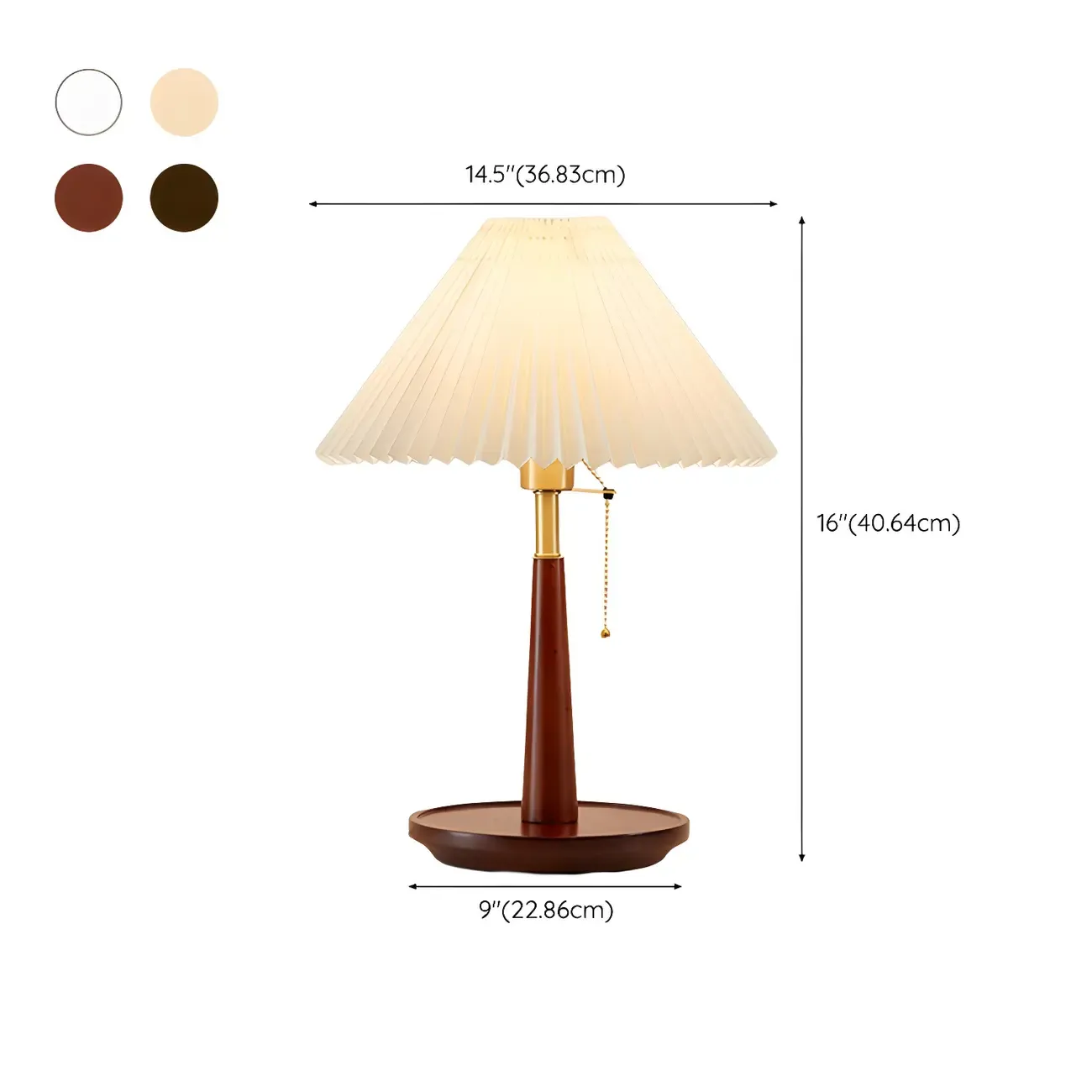 Elegant Metal Round Base Cone Fabric Shade Table Lamp #size