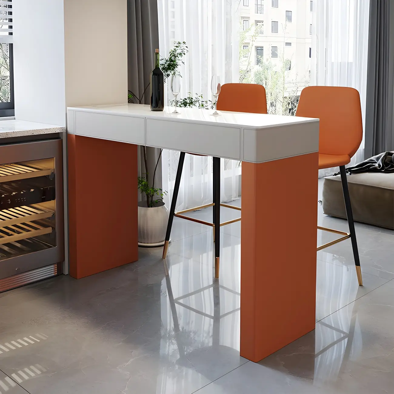 Modern Beige Orange Stone Top Wooden Drawer Bar Tables Image - 1 | homeyfad