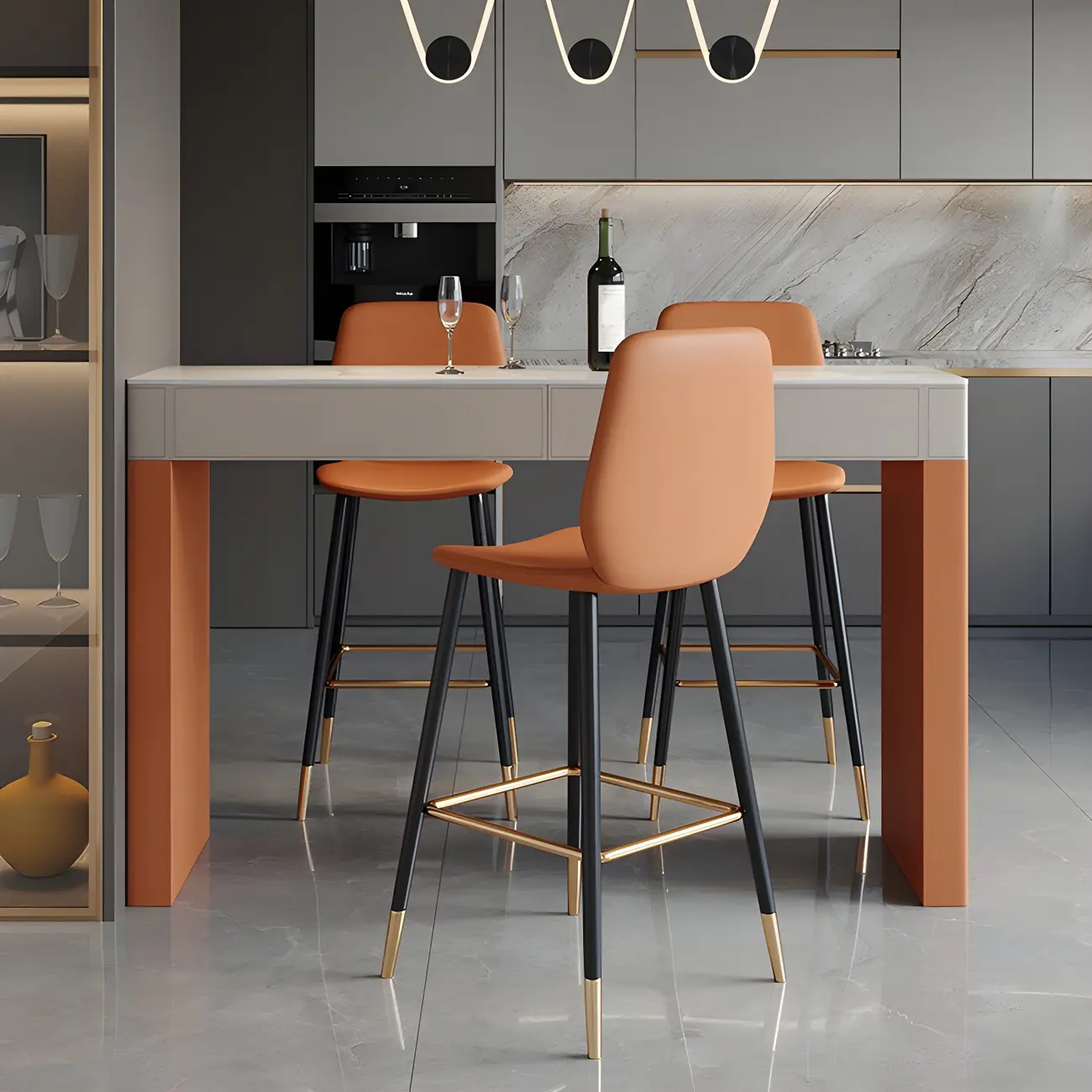 Modern Beige Orange Stone Top Wooden Drawer Bar Tables Image - 2 | homeyfad