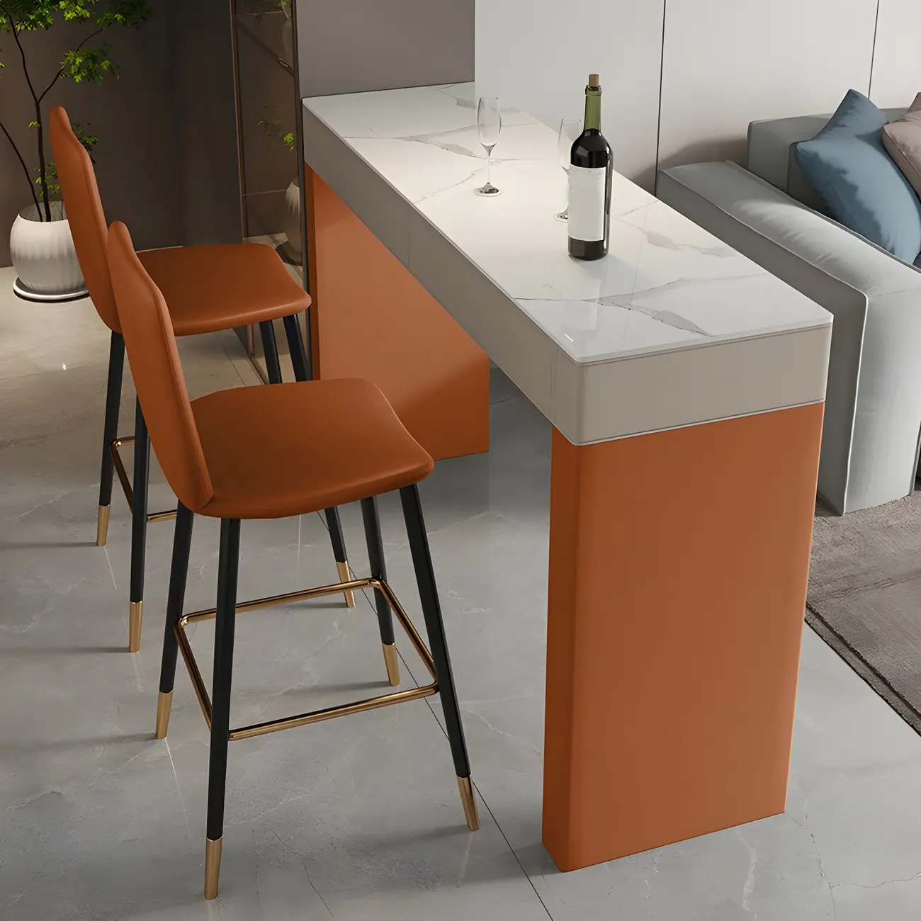 Modern Beige Orange Stone Top Wooden Drawer Bar Tables Image - 3 | homeyfad