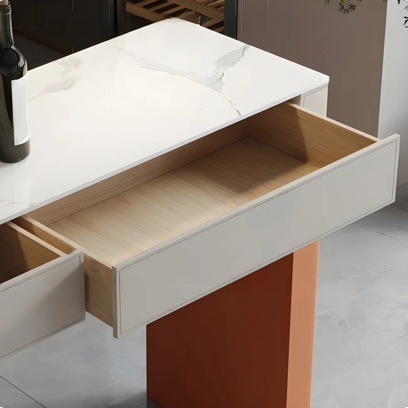 Modern Beige Orange Stone Top Wooden Drawer Bar Tables Image - 4 | homeyfad