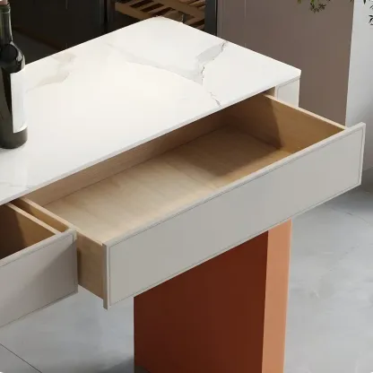 Modern Beige Orange Stone Top Wooden Drawer Bar Tables Image - 4