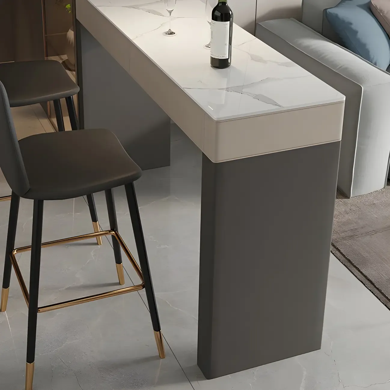 Modern Beige Orange Stone Top Wooden Drawer Bar Tables Image - 6