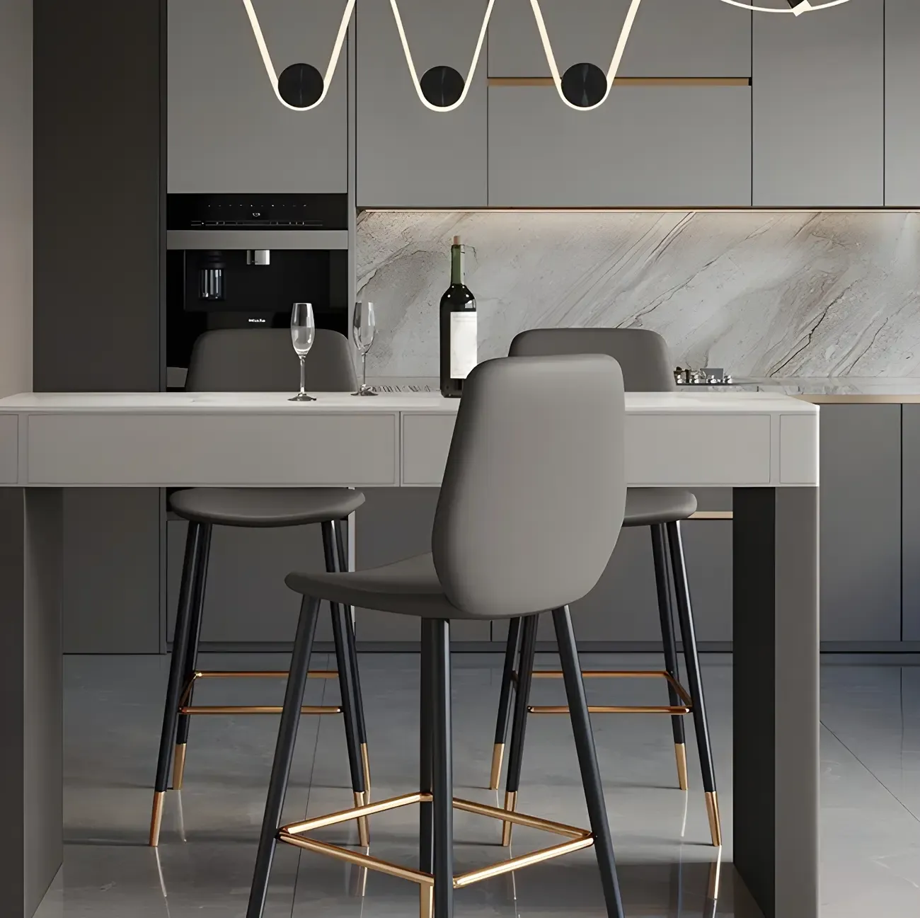 Modern Beige Orange Stone Top Wooden Drawer Bar Tables Image - 5