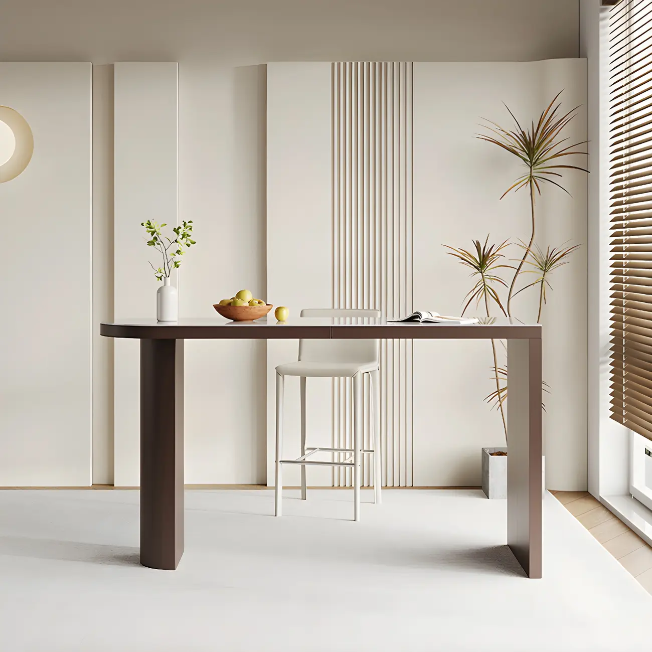 Modern White Stone Brown Wood Dual Pedestal Bar Tables Image - 1 | homeyfad