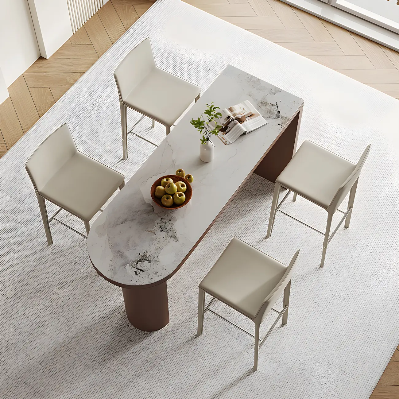 Modern White Stone Brown Wood Dual Pedestal Bar Tables Image - 2 | homeyfad