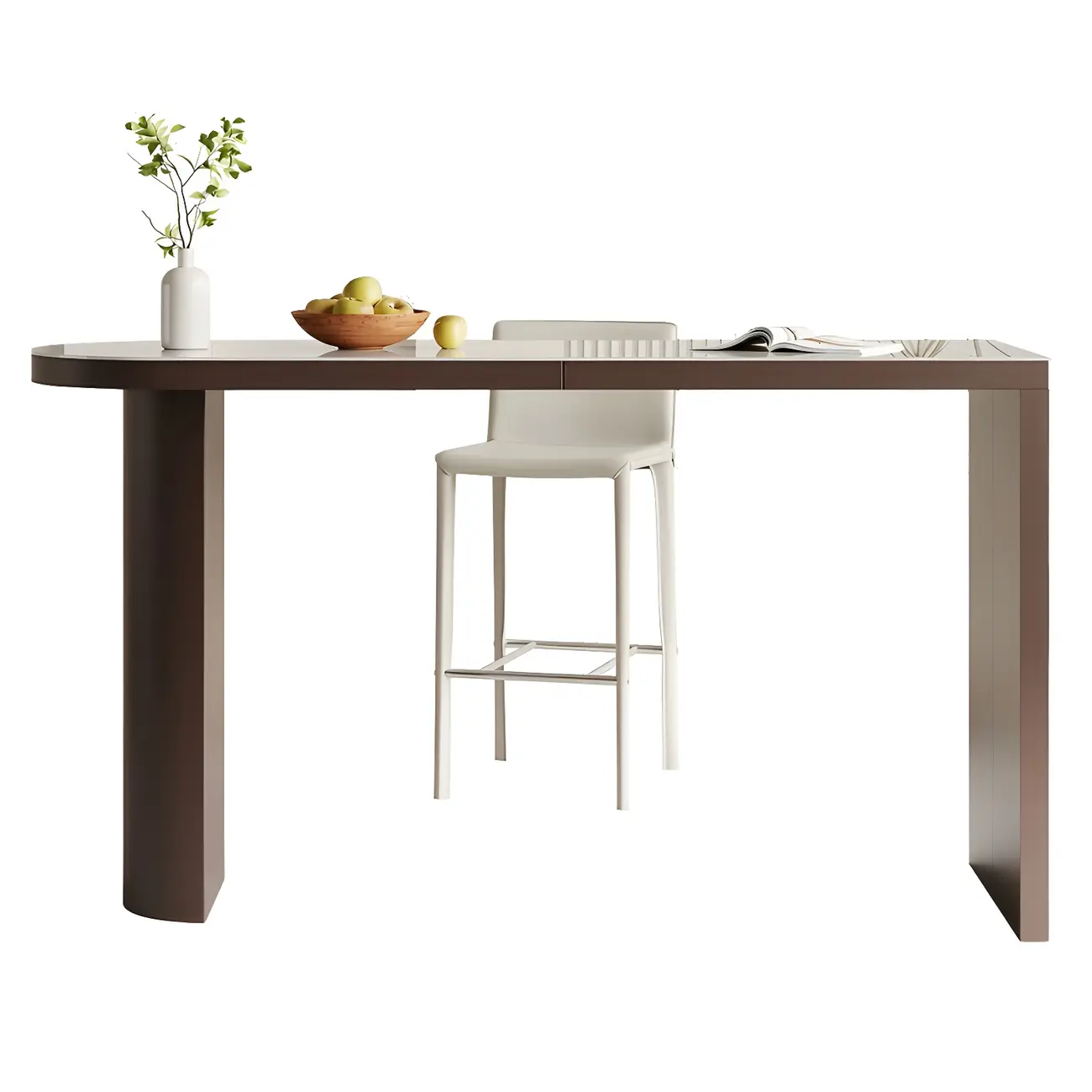 Modern White Stone Brown Wood Dual Pedestal Bar Tables Image - 4 | homeyfad