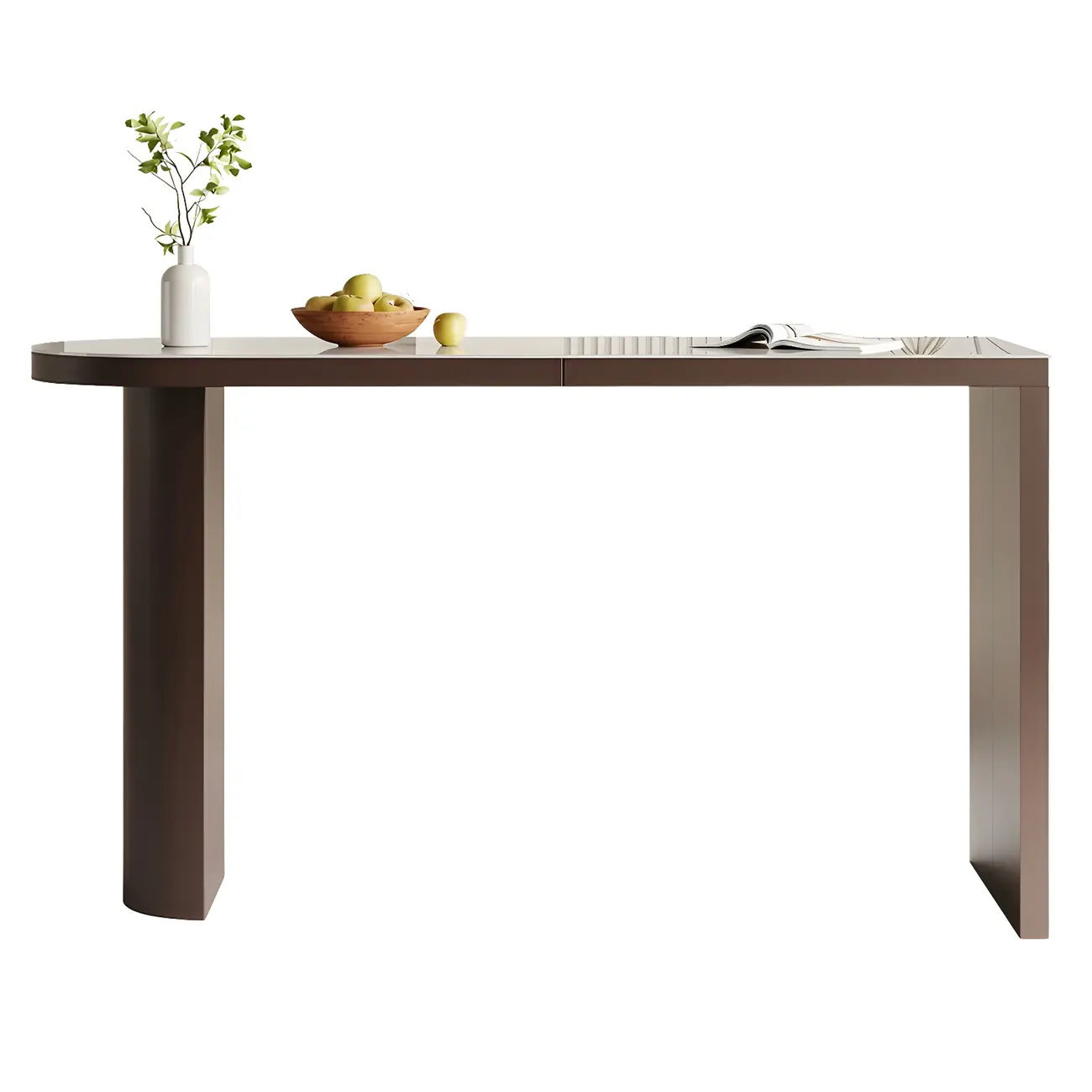 Modern White Stone Brown Wood Dual Pedestal Bar Tables Image - 5 | homeyfad