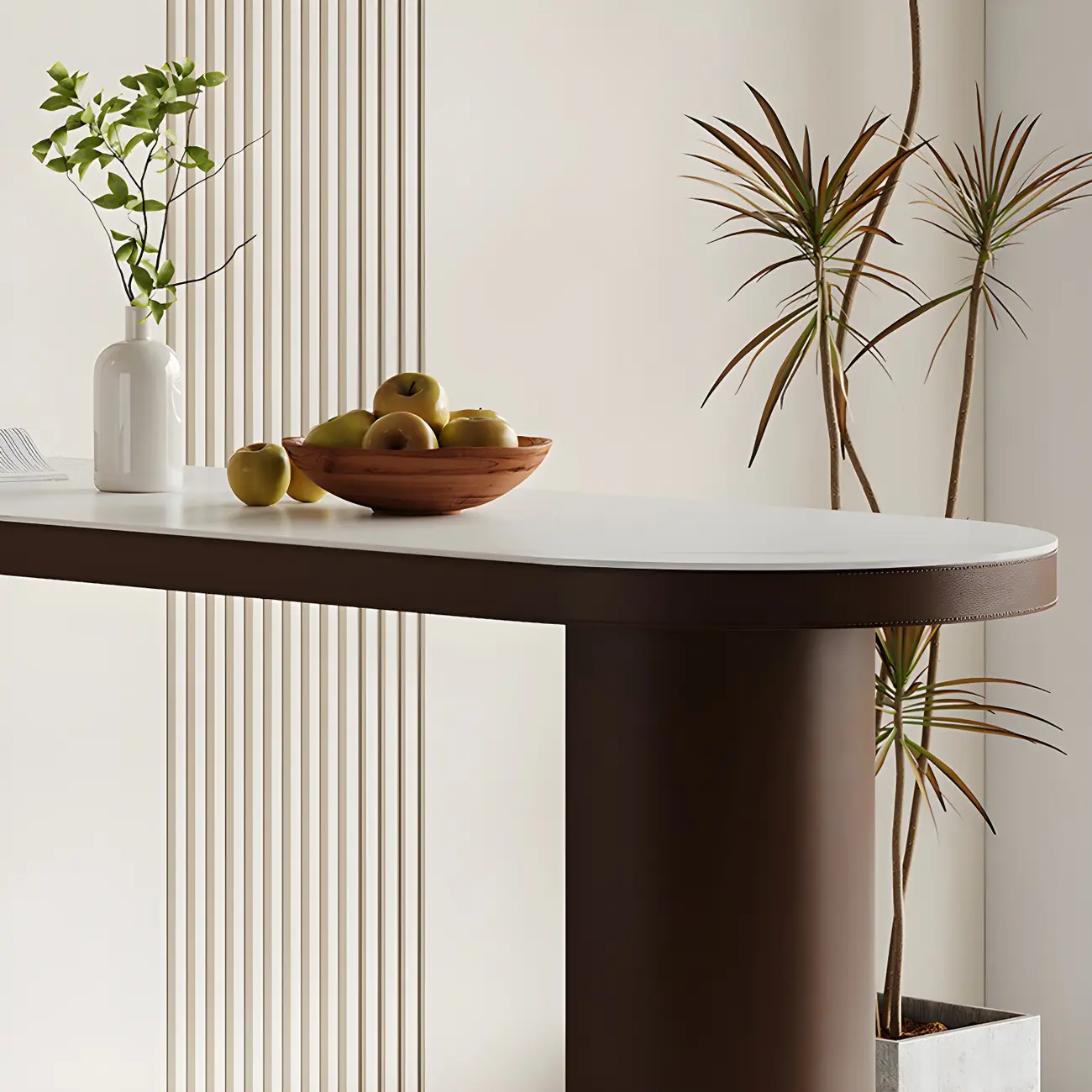 Modern White Stone Brown Wood Dual Pedestal Bar Tables Image - 6 | homeyfad