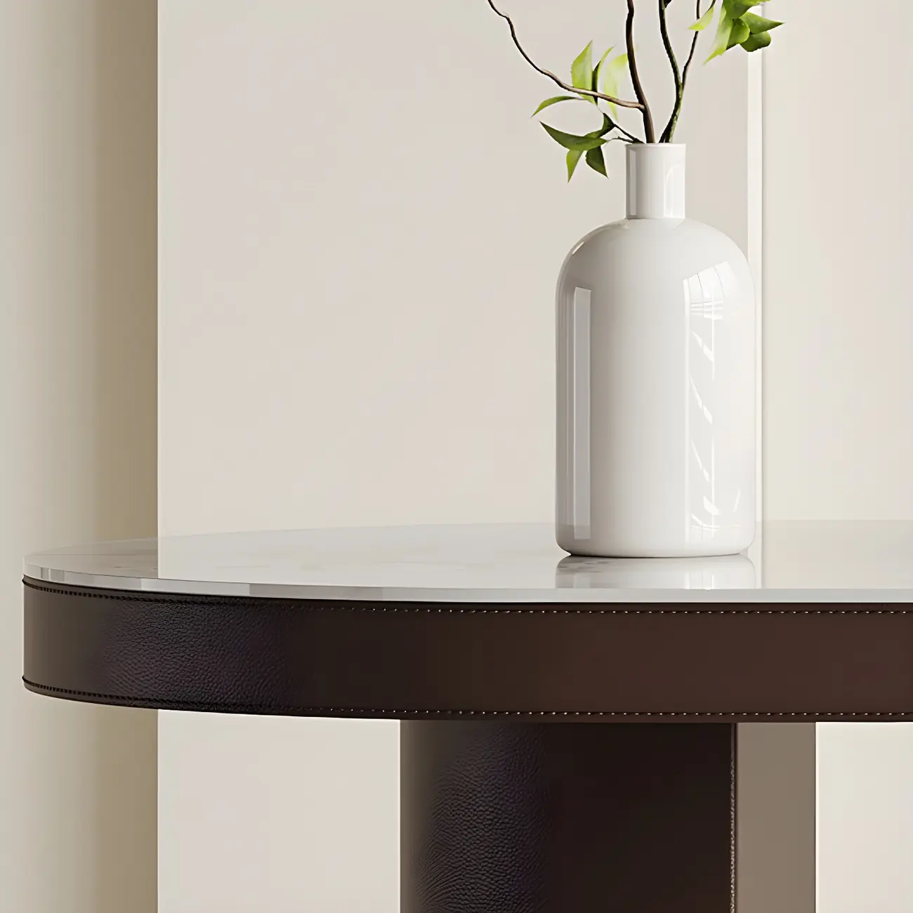 Modern White Stone Brown Wood Dual Pedestal Bar Tables Image - 7 | homeyfad