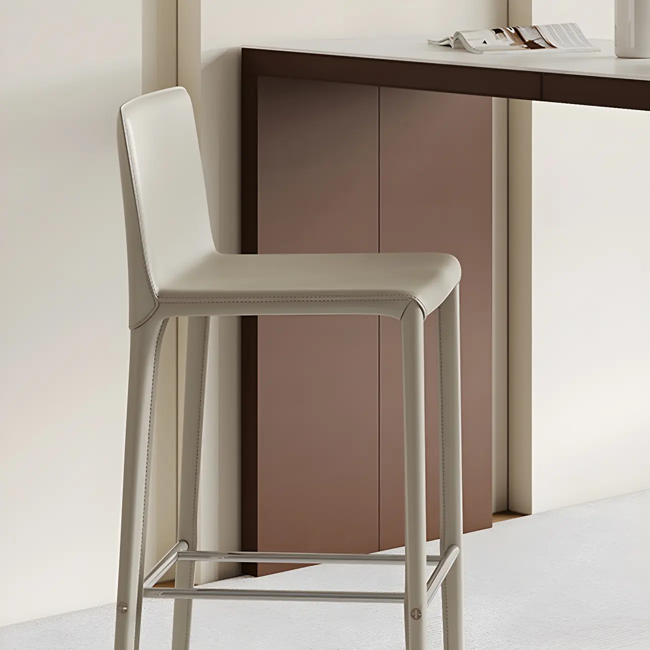 Modern White Stone Brown Wood Dual Pedestal Bar Tables Image - 8 | homeyfad