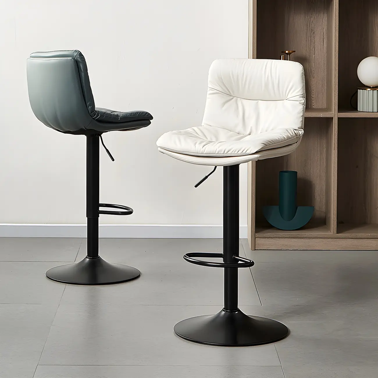 Modern Upholstered Swivel Bar Stools with Back for Kitchen Image - 4 | homeyfad