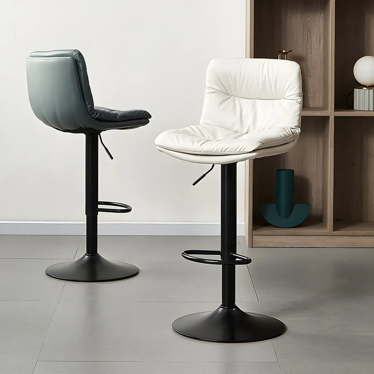 Modern Upholstered Swivel Bar Stools with Back for Kitchen Image - 4